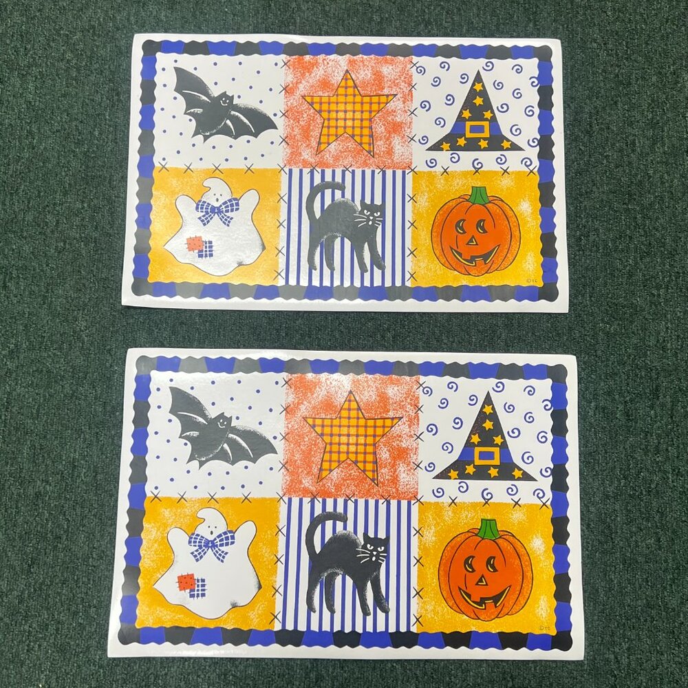 Vinyl Placemats Cushioned Spooky Set of 2 Cat , Bat , Ghost , Pumpkin , Witchy